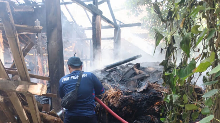 Petugas Damkar sedang berjibaku memadamkan api di tumpukan jerami. (Foto/Dok. Damkar Satpol PP)