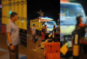 Truk Menabrak Tiang Lampu Lalulintas (foto: Kabid Lalin Sarpras Dishub Ponorogo Setyo Budiono)