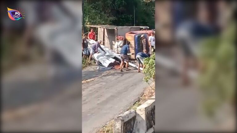 Tak Kuat Menanjak, Truk Muatan Baja Ringan Terguling di Jalur Slahung (Foto: Suwito)
